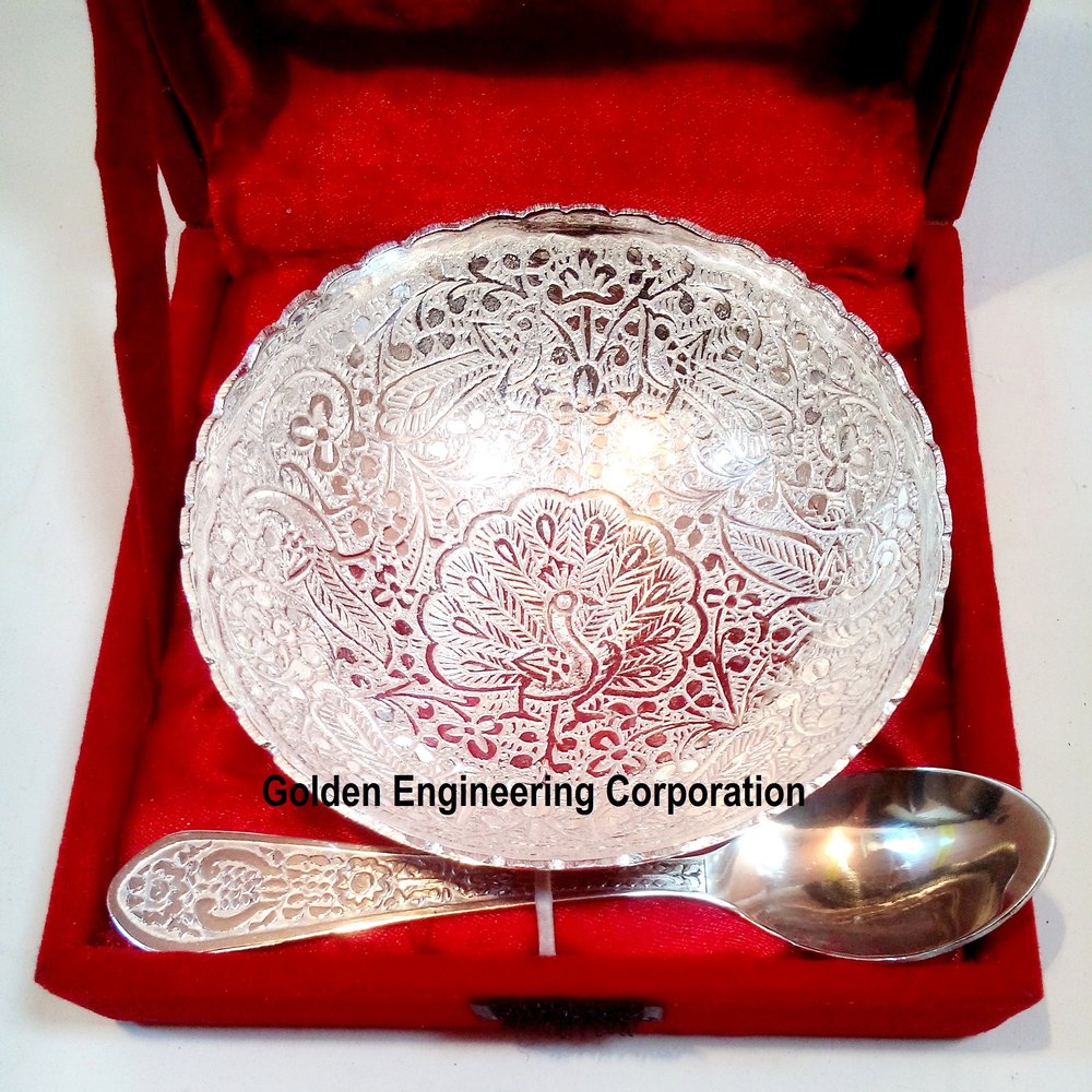 Antique Silver Plated Brass Spoon Bowl Set