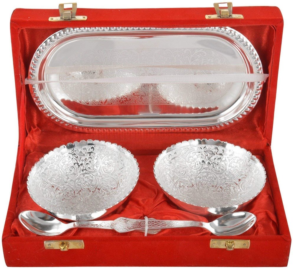 Brushed Silver Plated Brass Bowl Set, Capacity: 200 Ml
