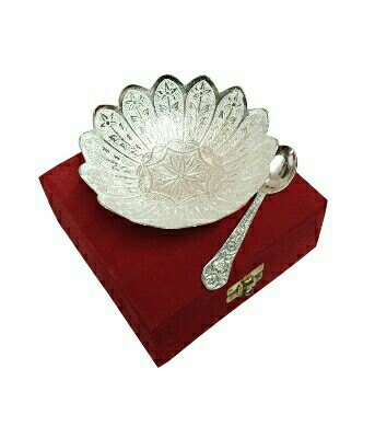 Silver Plated Brass Bowl Lotus Flower Shaped 5 Diameter