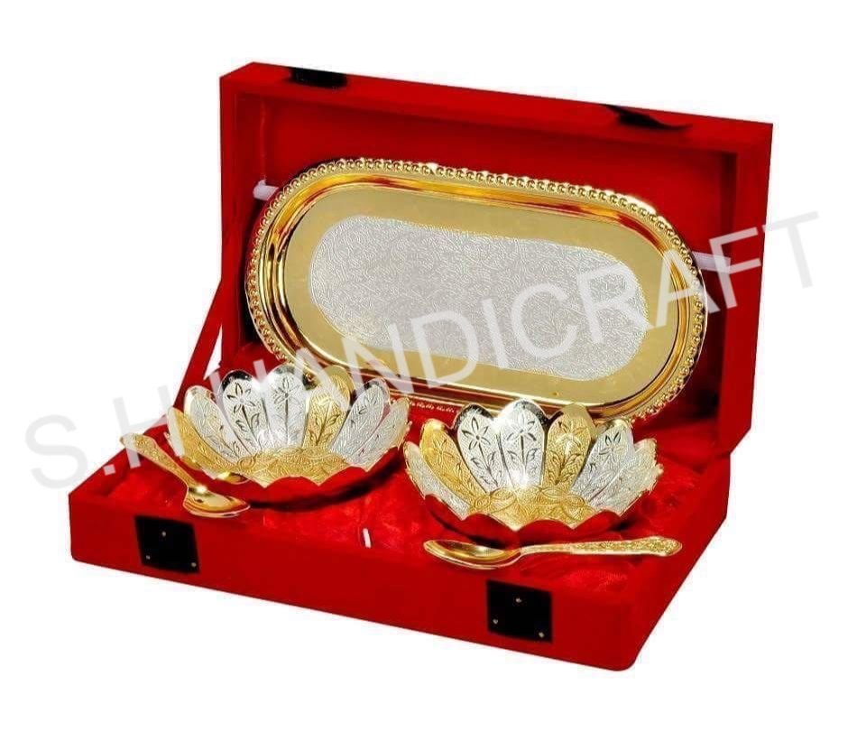 Polished Gold And Silver Plated Brass Bowl Set, For Gift, Size: 22 X12 X 6 cm
