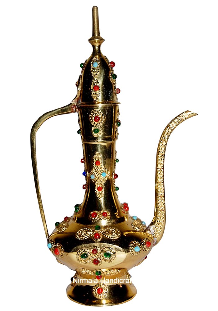 Golden Nirmala Handicrafts Brass Aftab Stone Work Home & Table Decor Surahi, For Decoration