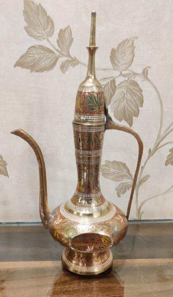 Gold Meenakari Brass Engraved Surahi, For Decoration