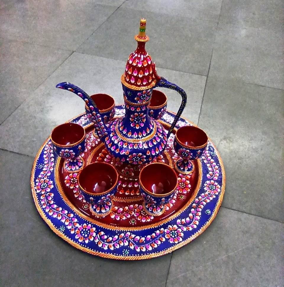Brass Surahi Set With Meena Work