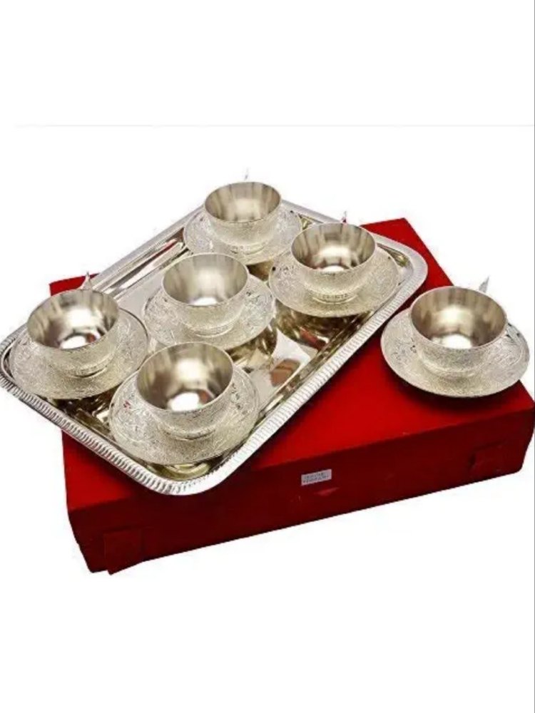White Stainless Steel Brass Tea Cup Set, Size: 10 Inch