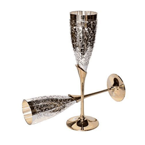 K&T Silver Brass Glass Set, Packaging Type: Box, Size: 8 Inches