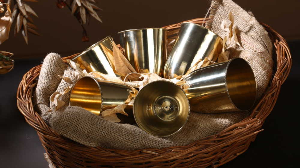 Brass Glass - Set of 4, For Home, Shape: Oval
