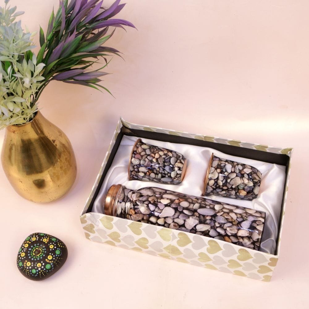 Printed Brass Bottle Glass Set, Screw