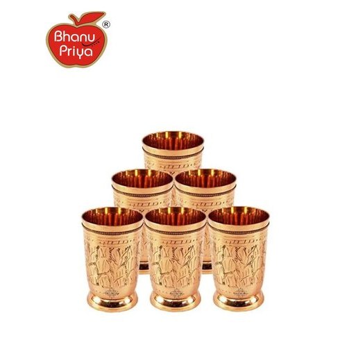 6 Pcs Brass Glass Set, Shape: Round
