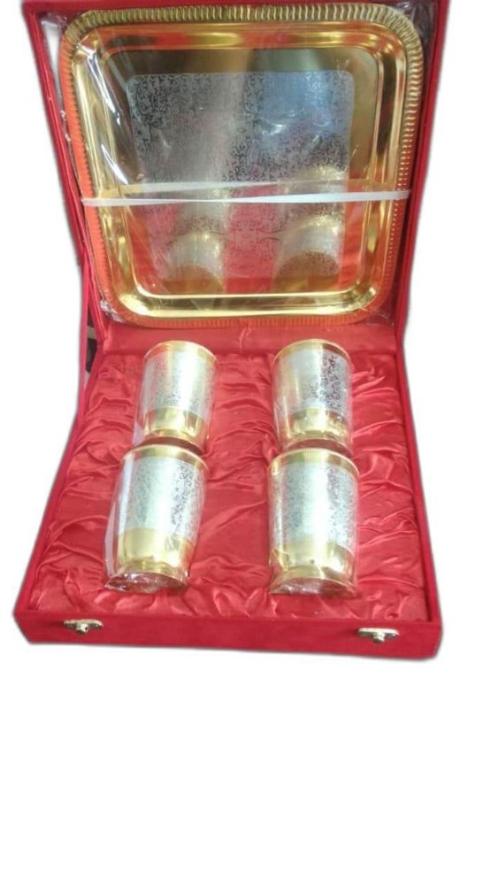 4 inch Brass Glass Tray Set, For Home, Shape: Round (top Shape)