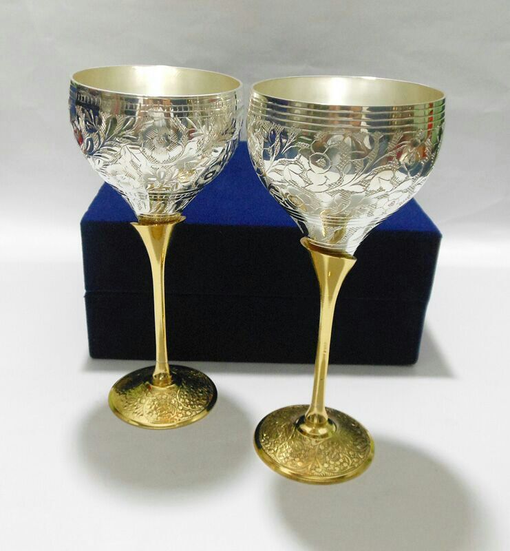 Silver And Gold Plated Goblet Set, Size: 9 Inch