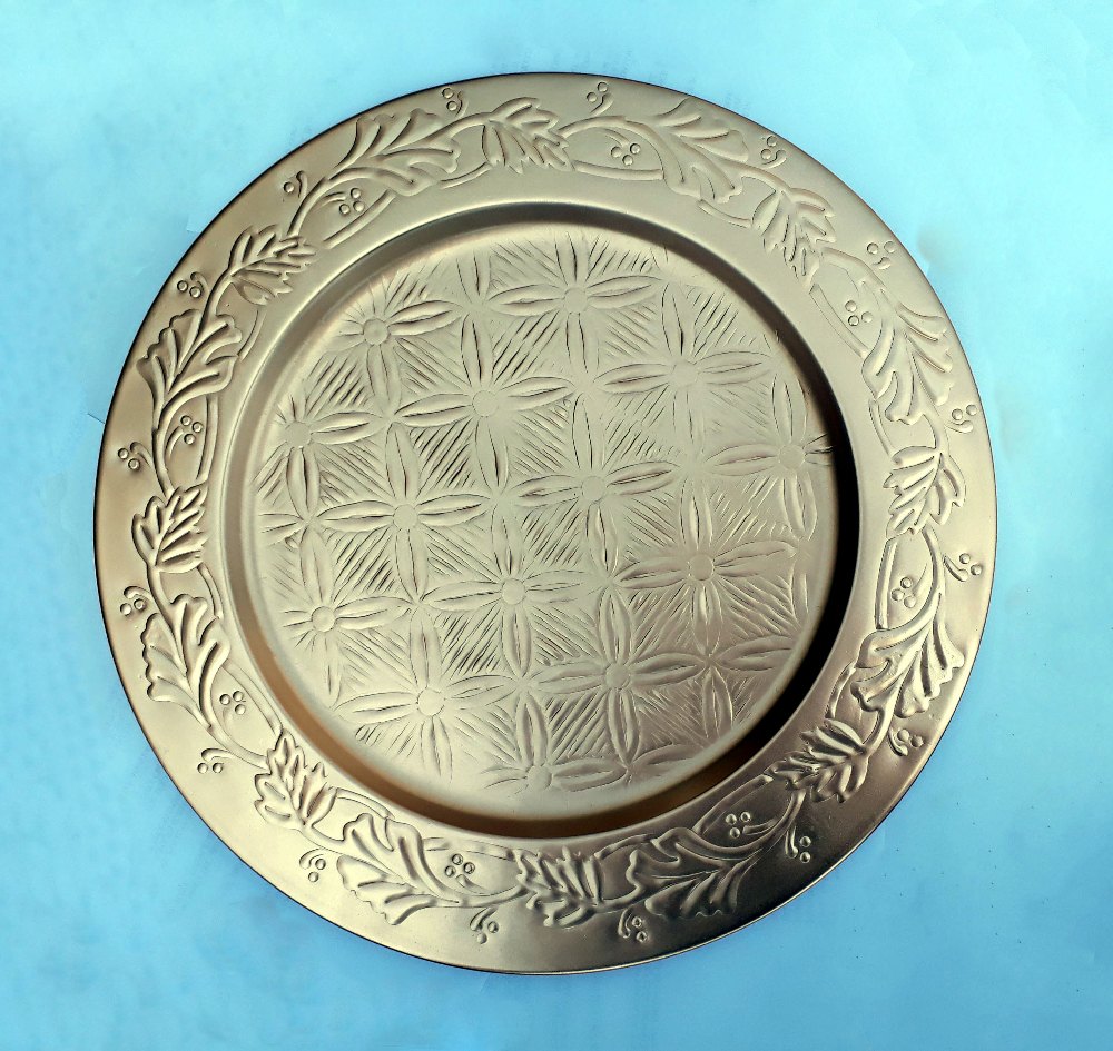 Noor International Designer Brass Charger Plate, Size: Dia 14