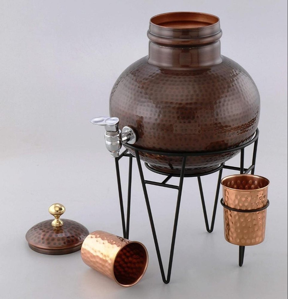 Hammered Pure Copper Water Storage Matka, Size: 12 Inches, Capacity: 8ltr