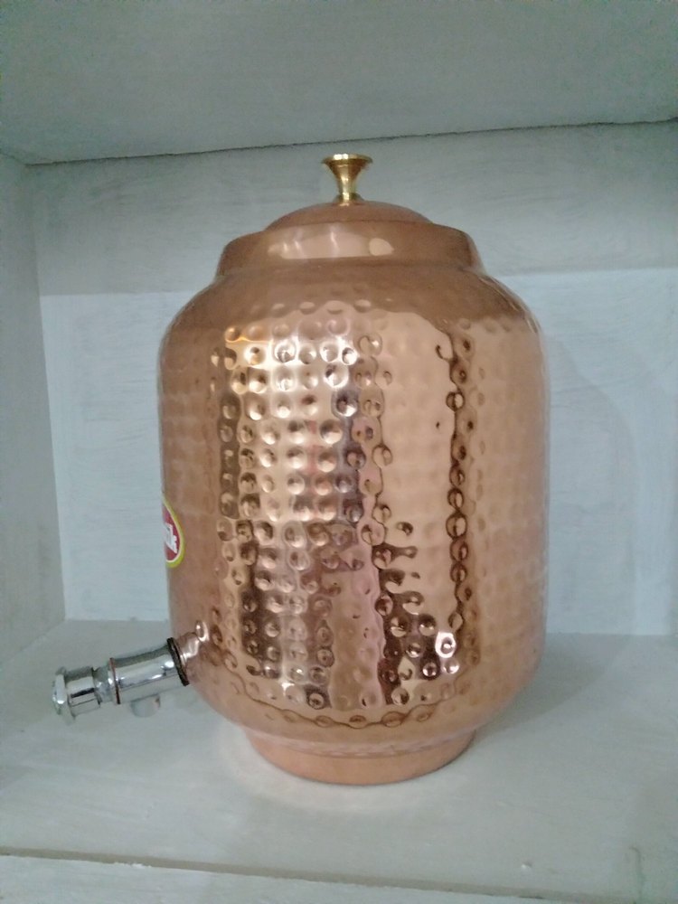 Hammered Copper Water Pot, Size: 11x8, Capacity: 8 Ltr