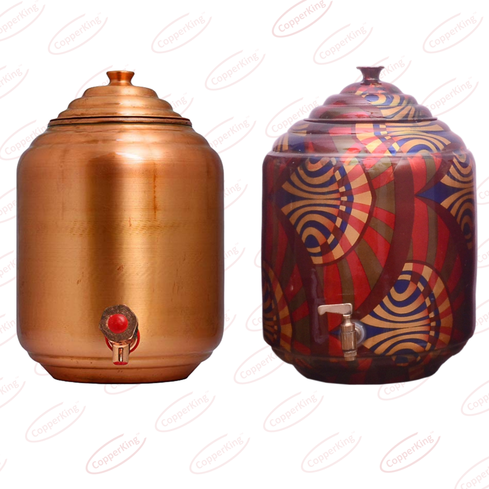 Round Printed Copper Water Tank Despenser Matka / Pot, For Home Kitchen