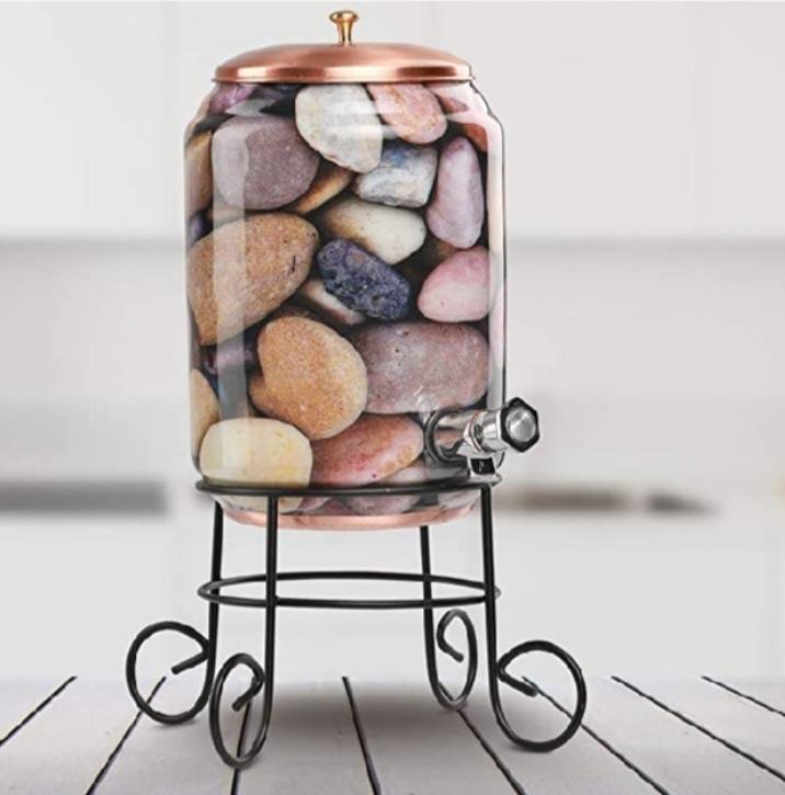 Copper Cylindrical Meena Print Water Dispenser