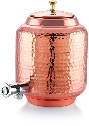 DR VEDIC Polished Hammered Copper Water Dispenser (Matka) Leak Proof Container Pot