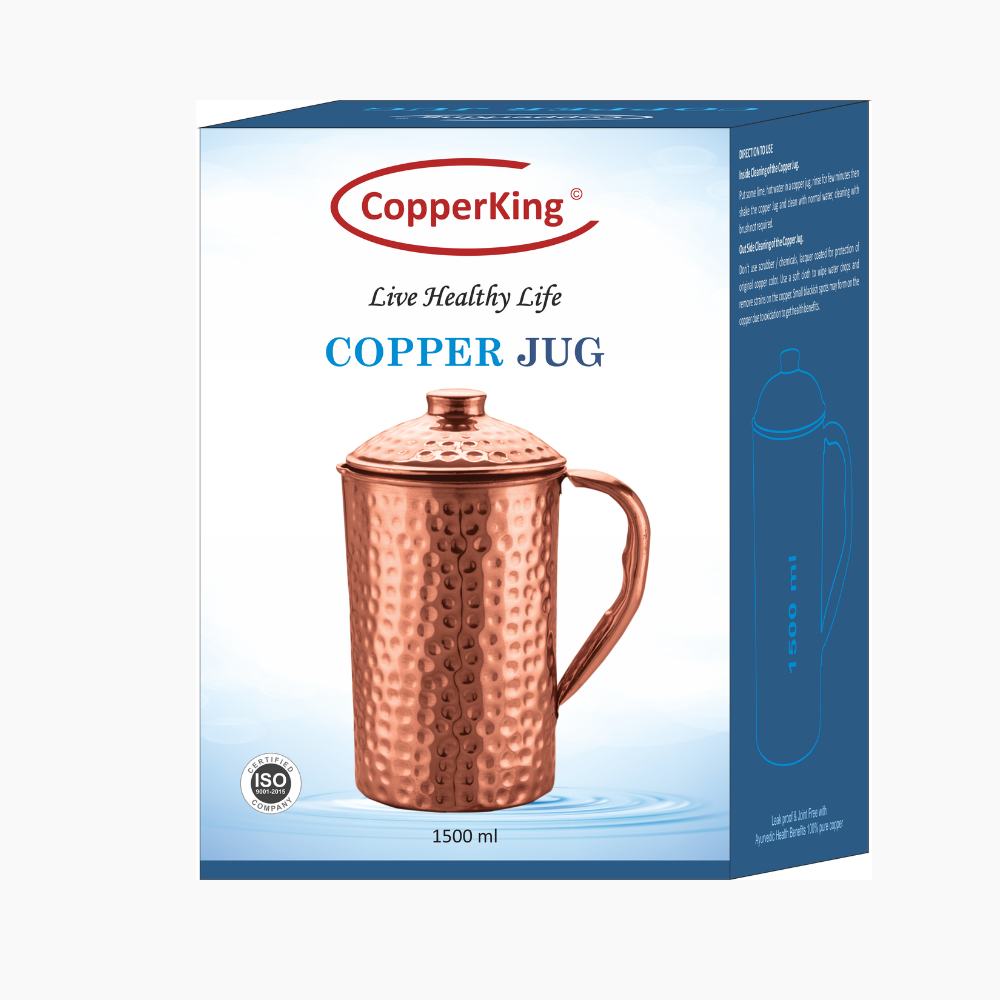 CopperKing Pure Copper Hammered Jug Pitcher 1500ml, For Home