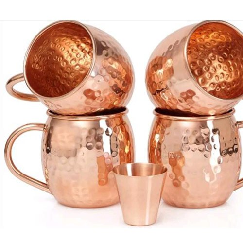 Copper Mocktail Mugs Set, 4 Mug And 1 Glass