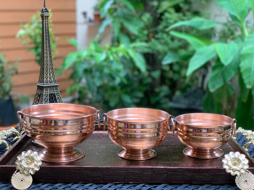 Hammered Round Copper Gangal Set, For Hotel