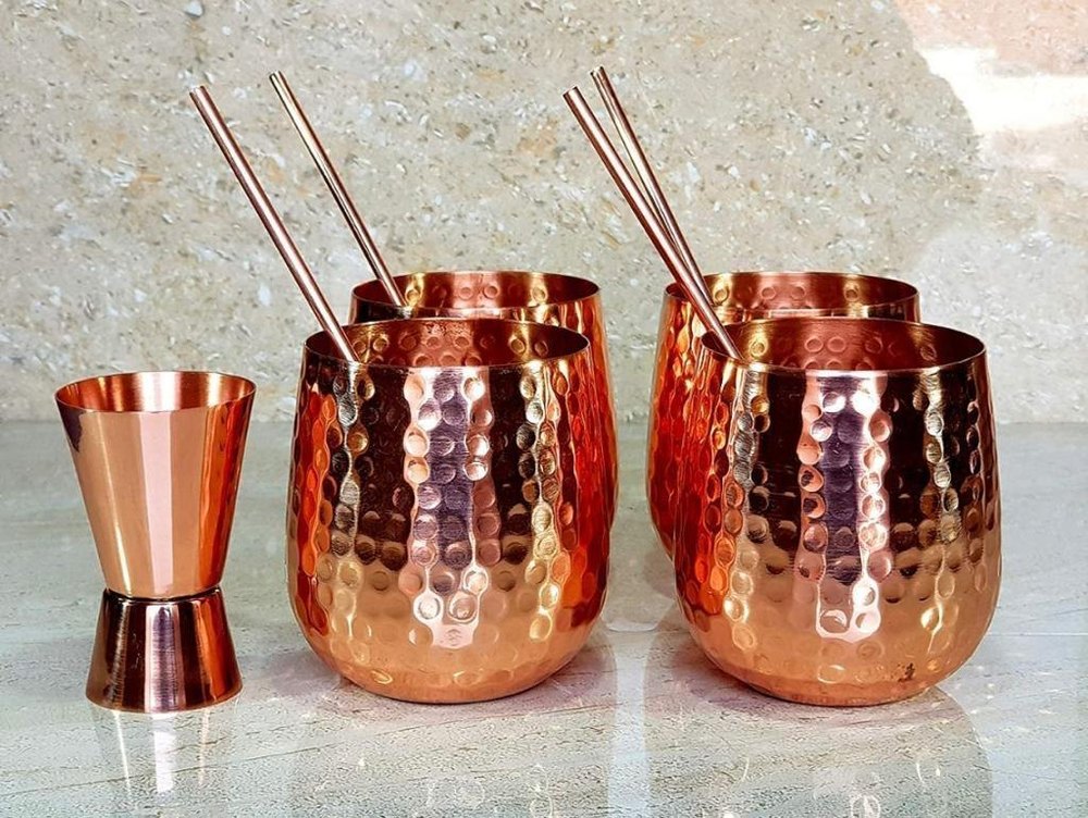 Hammered Brown Moscow Mule Copper Mugs Set, For Restaurant, Capacity: 100ml/mug
