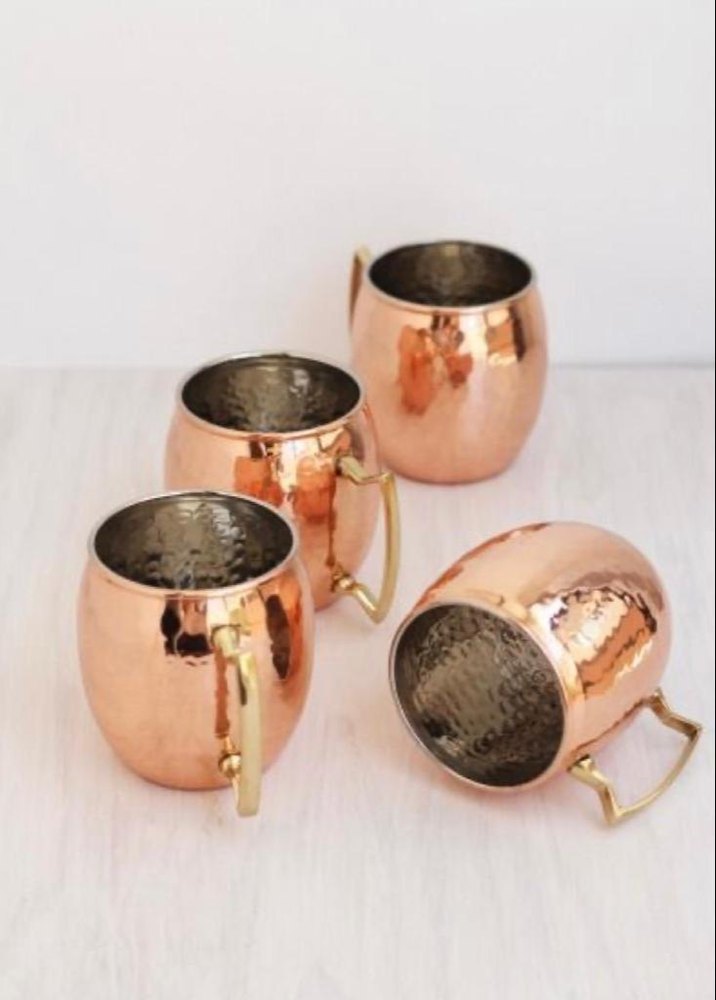 Drinkware Type Barrel Hammered Copper Moscow Mule Mug Set Of 4 Mug With Inner Nickle Anode, Size: 16 Oz