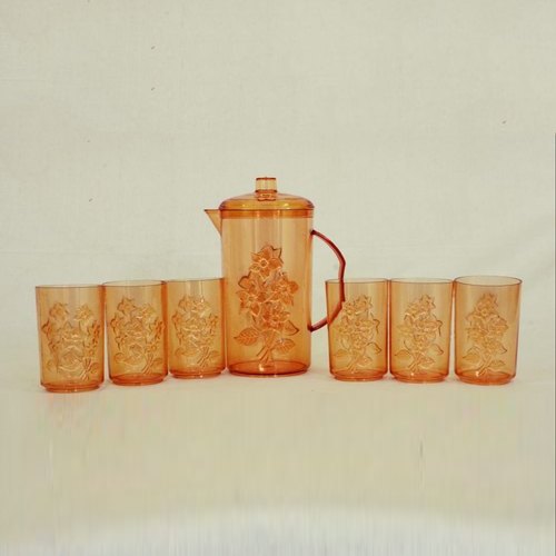 Bharat Round Plastic Water Jugs Glass Set, For Home