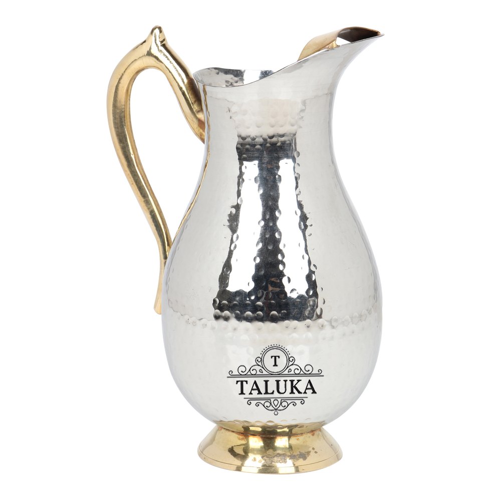Taluka Stainless Steel Hammered Jug With Brass Handle