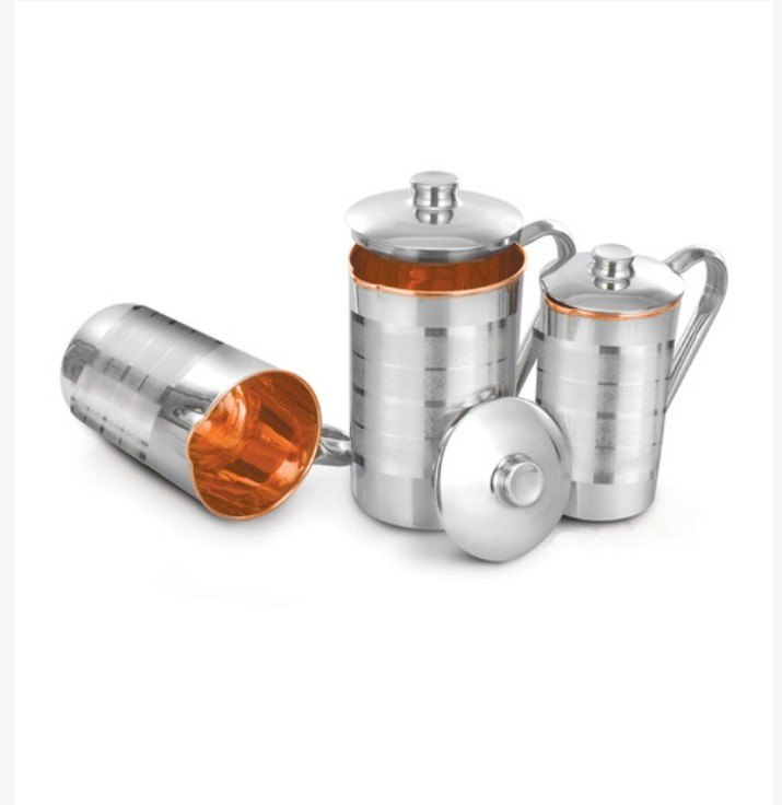 Silver Round Ss Copper Water Jug, Capacity: 1.5 litres, Size: 10 in