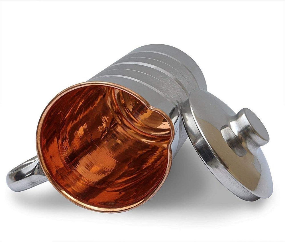 Silver Round Steel Copper Jug, For Home, Capacity: 1.7 liters