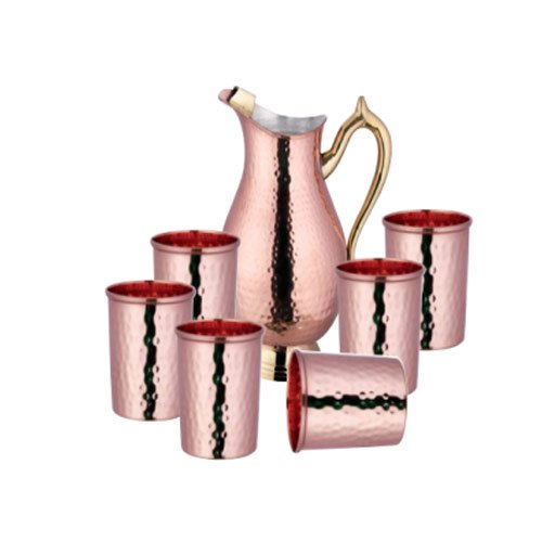 Hammered Mughlai Copper Jug Set