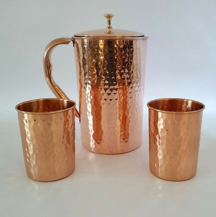 Round Hammered Copper Jug Set, Size: 18x14x24 CM Lxwxh