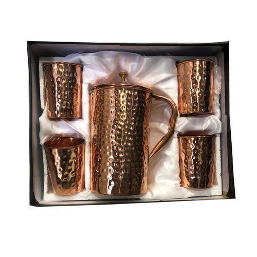 Copper Hammered Jug Gift Set, Packaging Type: Box
