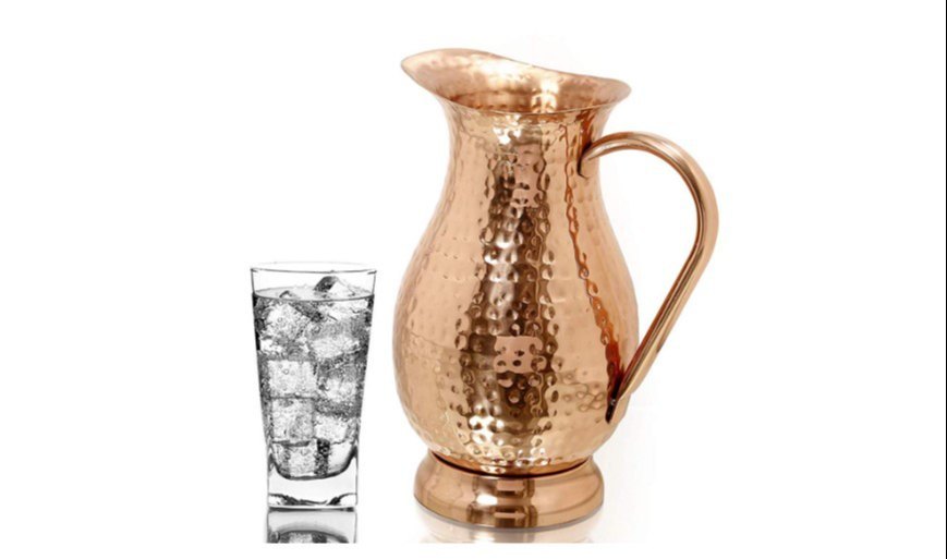 Copper Handcrafted Hammered Water Storage 2 L Jug with a Lid for Home, Hotel