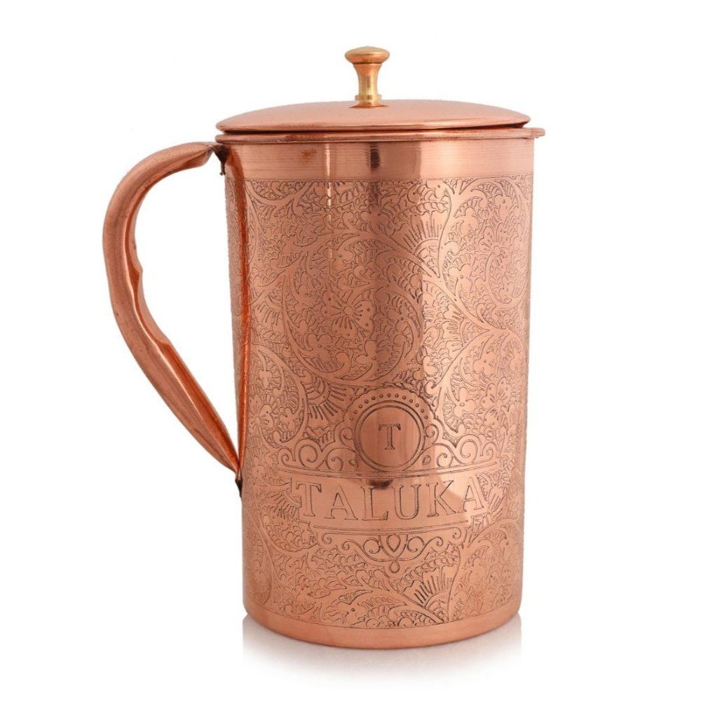 Pure Copper Embossed Water Jug Pitcher with Brass Knob 1500 ML Water Storage