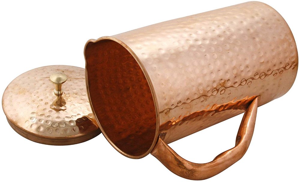 Golden Hammered Pure Copper Jug, Size: 9 X 5 Inch, Capacity: 2100 Ml