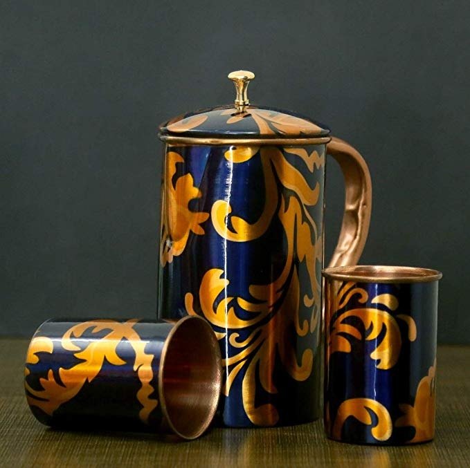 Round COPPER PRINTED JUG, Capacity: 1500 ML, Size: 7.5 X 4 Cm