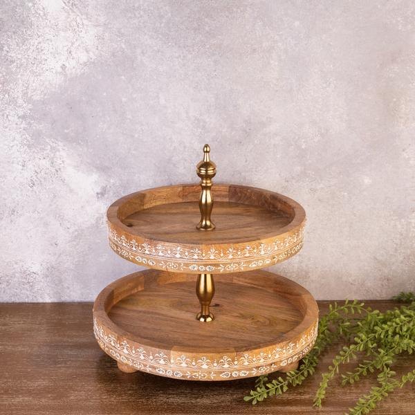 Platter Brown Wooden Cake Stand, Size: 10, Round