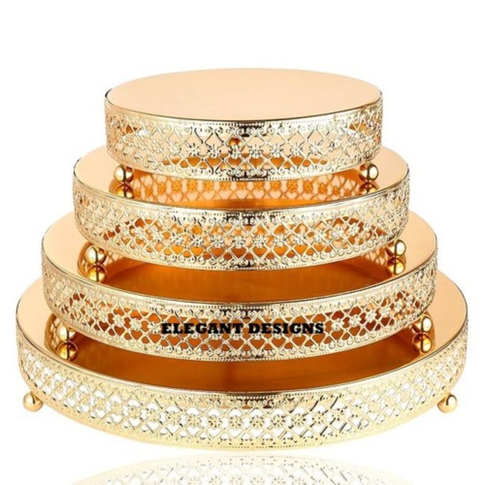 Gold Iron Metal Cake Stand Manufacturer, Round, Size: 8x10x12 Inch