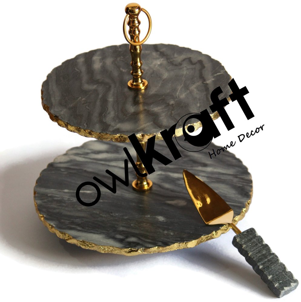 OwlKraft 2-tier Handmade Gray Marble Cake Stand