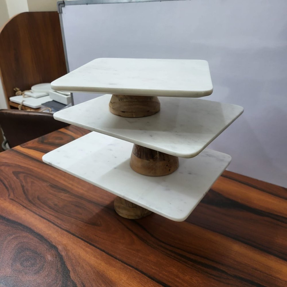 Silver Cake Stand Marble Set Of 3, For Multi Purpose, Packaging Type: Box