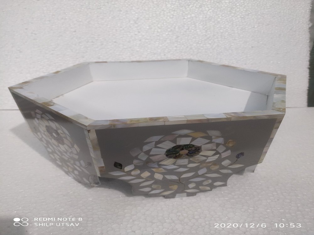 Natural Stone Pink Mother Of Pearl Hexagonal Cake Stand, For Home