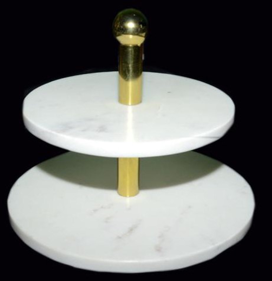 white and brass Stainless Steel with Marble Cake Stand, Round, Size: D-12 X Ht -13