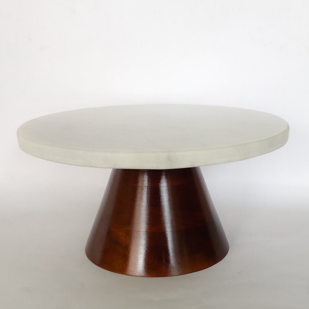 Marble Top Cake Stand With Wooden Base, Packaging Type: Box, Size: 10.5 Inches Round