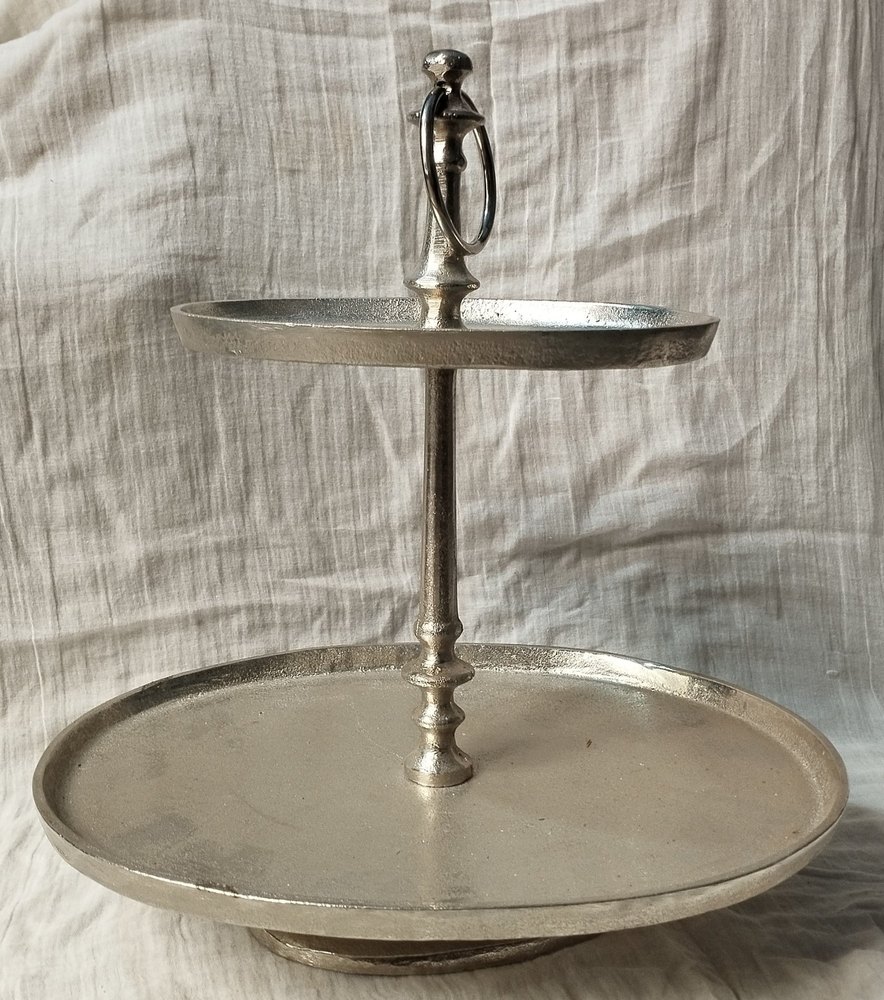 Silver Tray 2 Tier Aluminium Cake Stand, For Hotel, Round