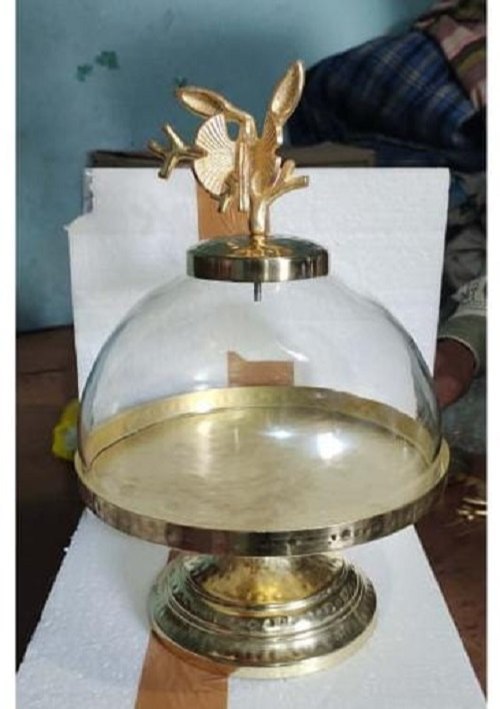 Unity glass Cake cover with metal cake stand with golden finished