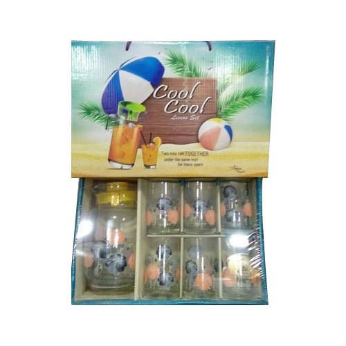 Polished Glass Transfer Lemon Set, Set Contains: 6 Glass, 1 Jug
