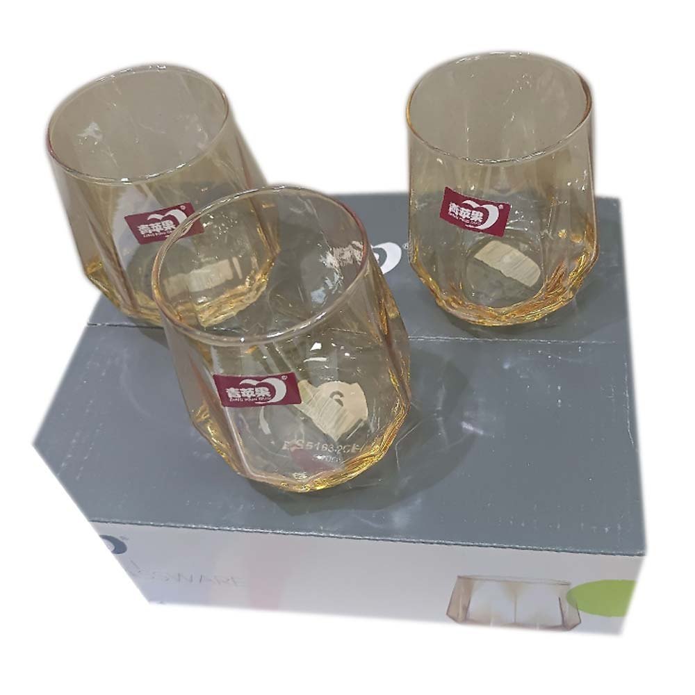 Yellow Deli Glassware 310 Ml Glass Set, 3 Pcs, Size: 2*7 Cm