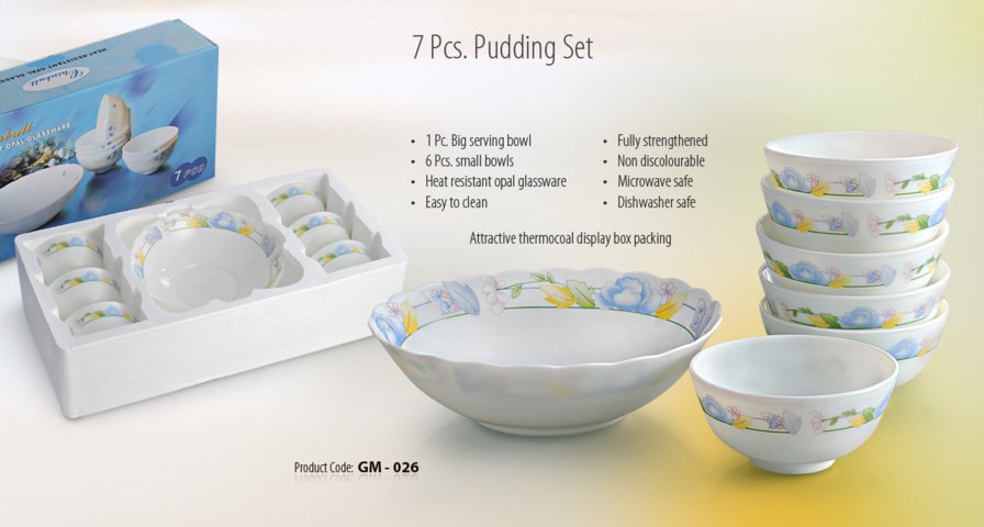 Glossy White 7 Pcs Heat Resistant Opalware Bowl Pudding Set for Diwali Gifting, Packaging Type: Box, Round