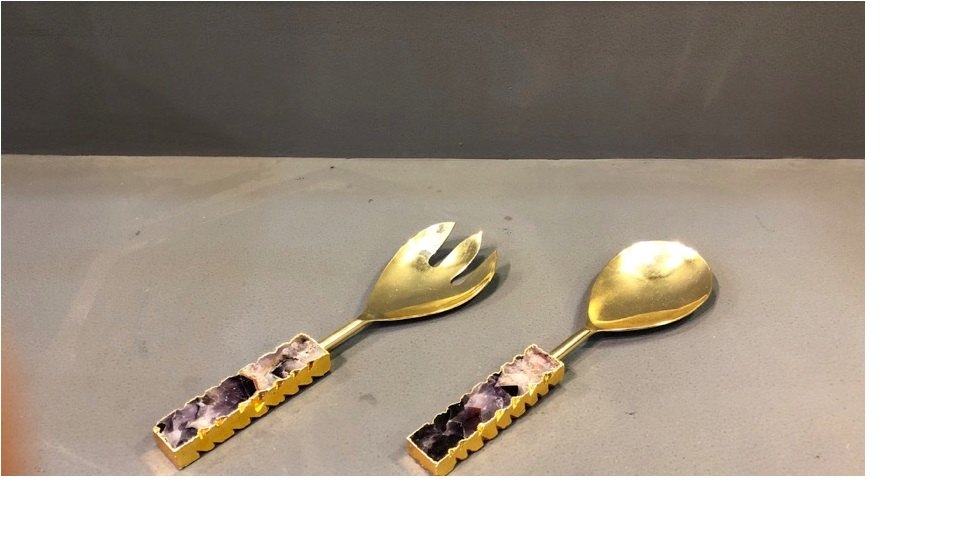 golden marble AMETHYST SALAD SERVING SET, For Home
