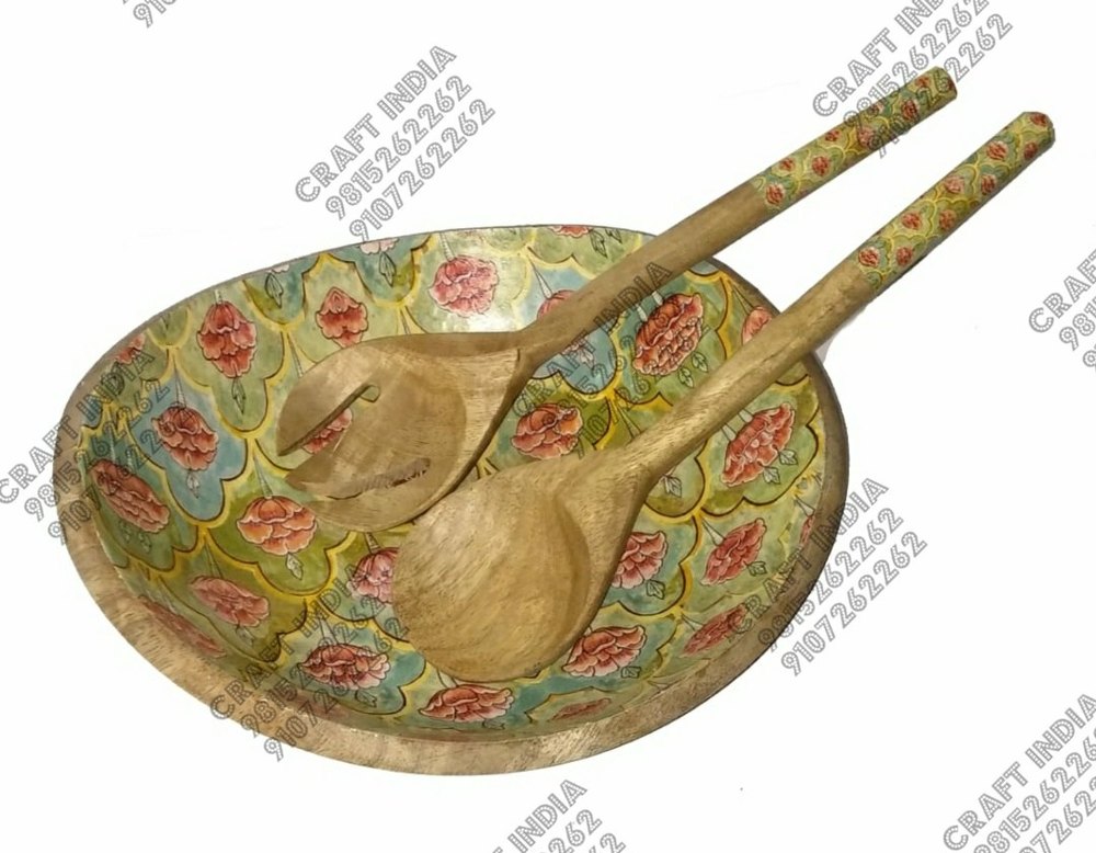 Multicolor Mango Wood Printed Salad Set